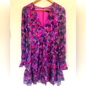 SALONI EXCELLENT CONDITION Pink floral silk pleated dress in sz 4.